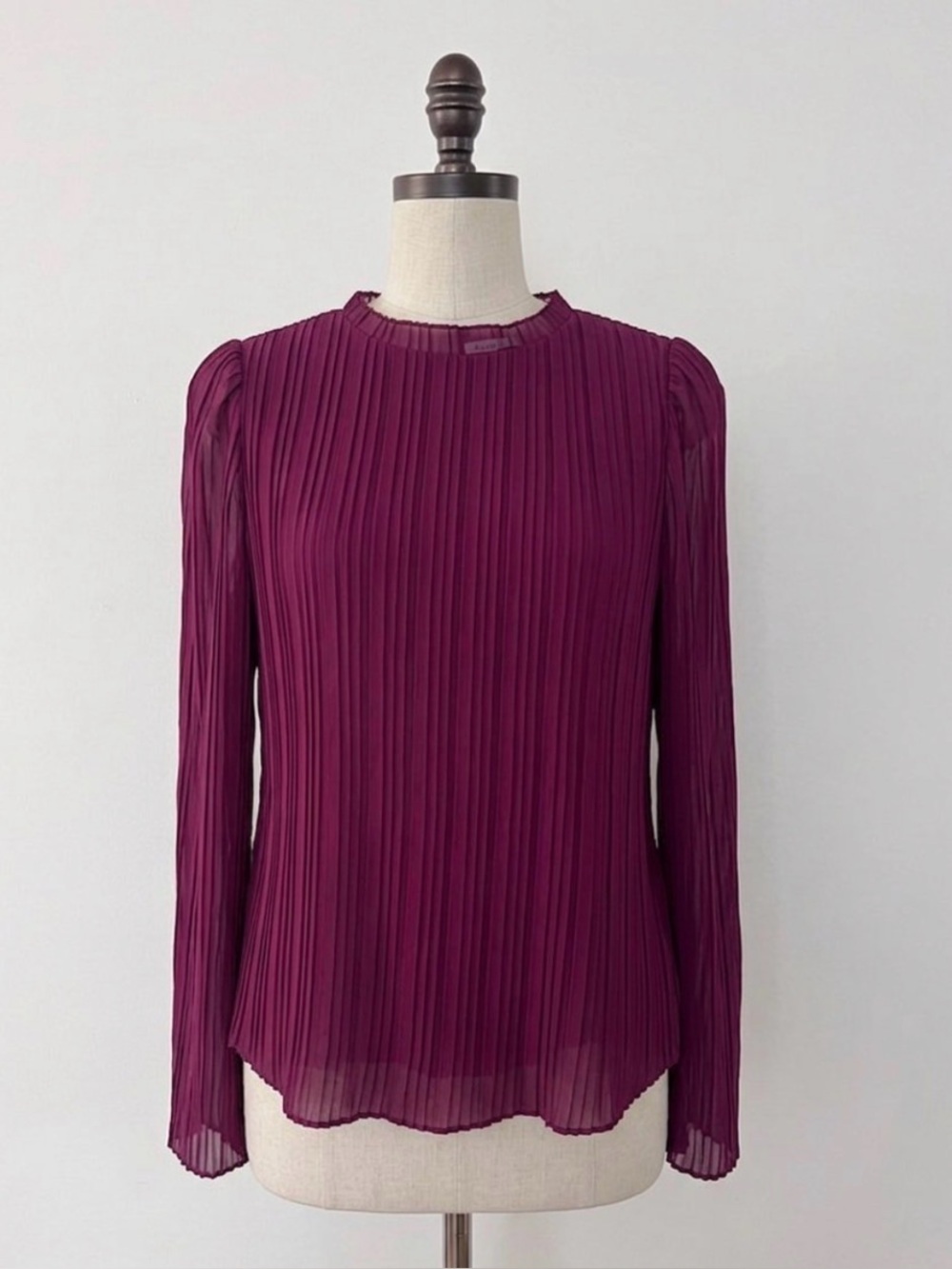 RICKI’S Pleated Chiffon Long-Sleeve Blouse - Burgundy
